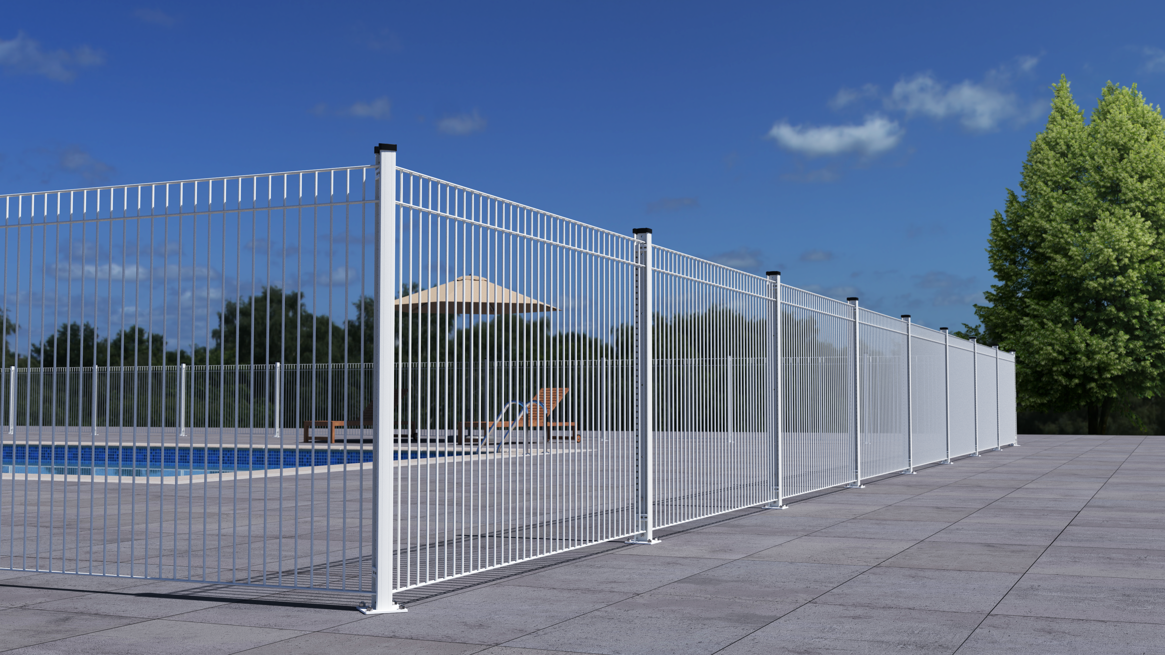 Cloture piscine - vue cloture angle1 (final2) v2 sol foncé